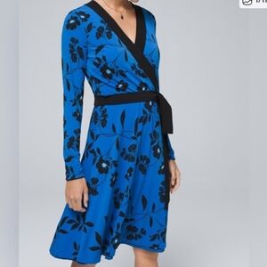 White House Black Market Dress Faux Wrap Reversible Floral Jersey Knit Size 8